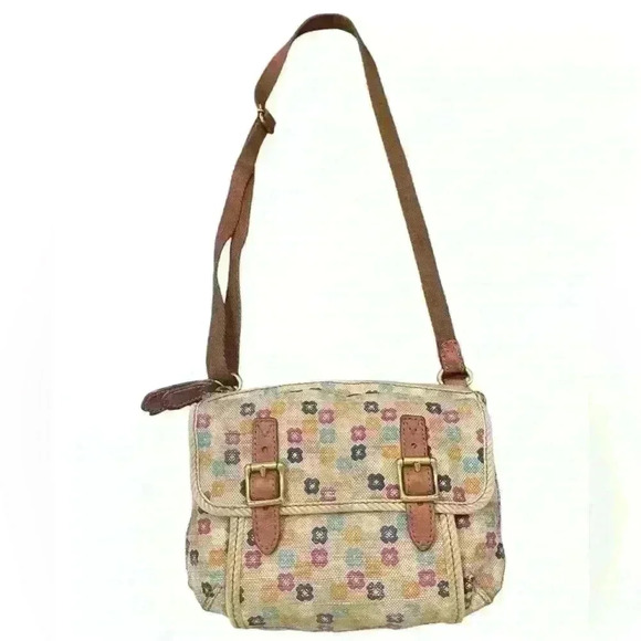Fossil Crossbody Bag Fabric Canvas Multicolor Floral Leather Trim - Picture 2 of 9